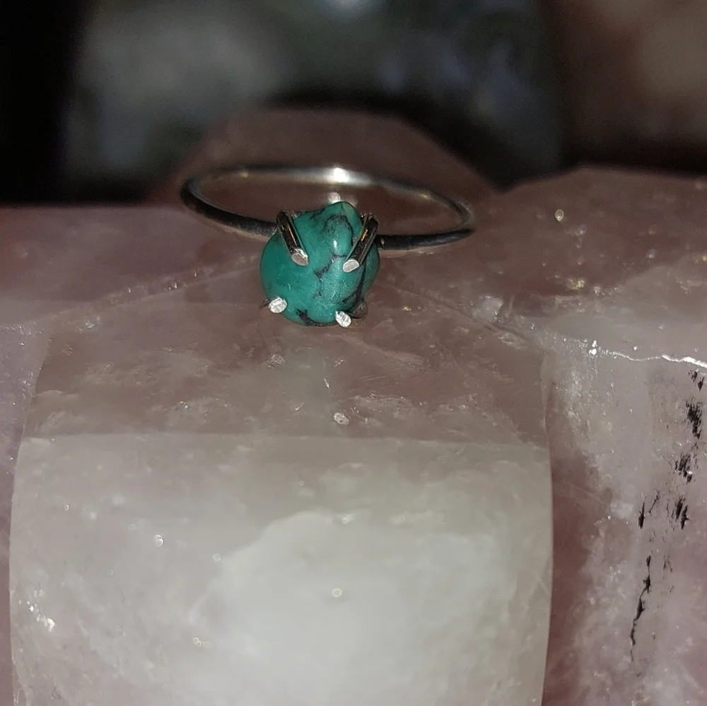 Dainty Turquoise Raw Tumbled Sterling Silver Ring